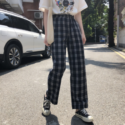 Retro Plaid Pants with Pockets