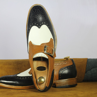 Handmade Multi Color Wing Tip Shoes Stylish Leather Monk Shoes For Men's - Thumbnail 2