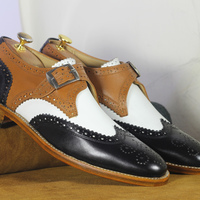 Handmade Multi Color Wing Tip Shoes Stylish Leather Monk Shoes For Men's - Thumbnail 1