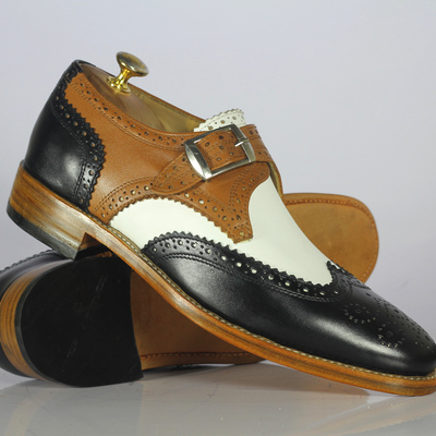 Handmade multi color wing tip shoes stylish leather monk shoes for men's - Thumbnail 2