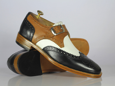 Handmade Multi Color Wing Tip Shoes Stylish Leather Monk Shoes For Men's