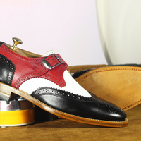 Handmade Multi Color Wing Tip Shoes Stylish Leather Monk Shoes For Men's - Thumbnail 2