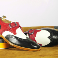 Handmade Multi Color Wing Tip Shoes Stylish Leather Monk Shoes For Men's - Thumbnail 1