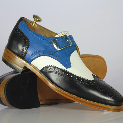 Handmade multi color wing tip shoes stylish leather monk shoes for men's - Thumbnail 3