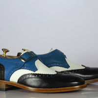 Handmade Multi Color Wing Tip Shoes Stylish Leather Monk Shoes For Men's - Thumbnail 1