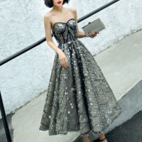 Sequined Strapless Evening Dress - Thumbnail 1