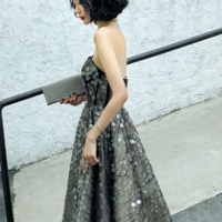 Sequined Strapless Evening Dress - Thumbnail 3