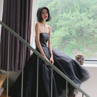 Black Elegant Strapless Evening Dress - Thumbnail 2