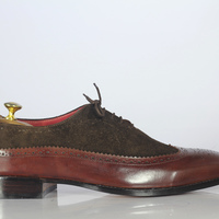 Handmade Brown Leather Suede Wing Tip Shoes Stylish Lace Up Shoes For Men's - Thumbnail 2