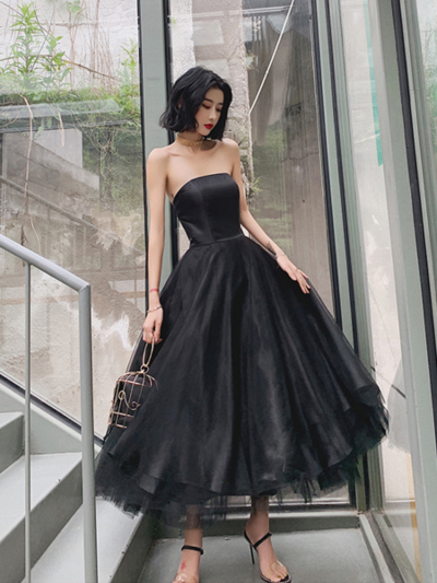 Black Elegant Strapless Evening Dress