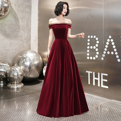 Burgundy velvet long prom dress evening dress - Thumbnail 5