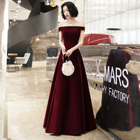 Burgundy velvet long prom dress evening dress - Thumbnail 1
