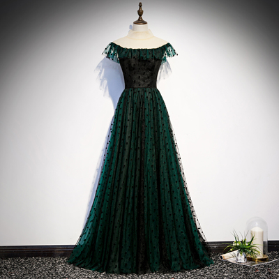 Green tulle long prom dress party dress - Thumbnail 5