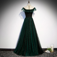 Green tulle long prom dress party dress - Thumbnail 3