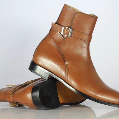 Handmade ankle brown leather jodhpurs boot for men's - Thumbnail 2