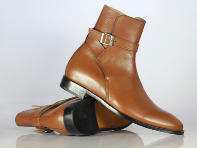 Handmade Ankle Brown Leather jodhpurs Boot For Men's