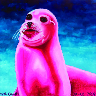 Small Print: The Hot Pink Sea Lion on Blue