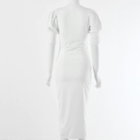 Chic White Bodycon Puff Sleeve Dress - Thumbnail 3