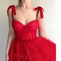 Gorgeous Spaghetti Strap Red Tulle Prom Dress - Thumbnail 2