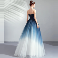 Blue Strapless Lace up Back Prom Dress - Thumbnail 2