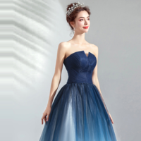 Blue Strapless Lace up Back Prom Dress - Thumbnail 3
