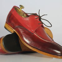 Handmade Men's Split Toe Shoes, Men's Burgundy Lace Up Leather Shoes - Thumbnail 1