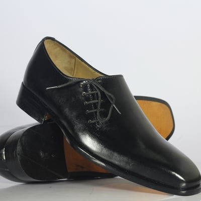 Handmade men's black shoes, men's leather lace up shoes - Thumbnail 5