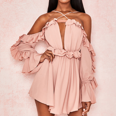 Boho Off Shoulder Ruffled Romper