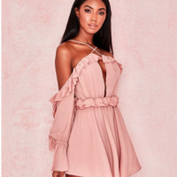 Boho Off Shoulder Ruffled Romper - Thumbnail 1