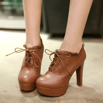 Brown high heel lace up ankle boots
