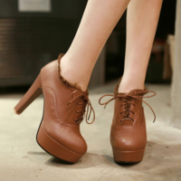 Brown High heel Lace up Ankle Boots - Thumbnail 1