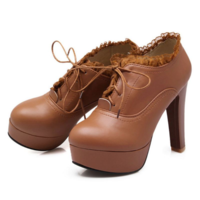 Brown High heel Lace up Ankle Boots - Thumbnail 2