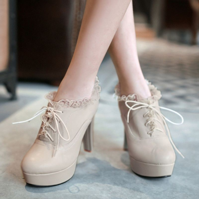 Beige lace up kawaii ankle boots