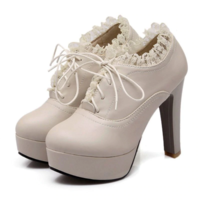 Beige Lace up Kawaii Ankle Boots - Thumbnail 3