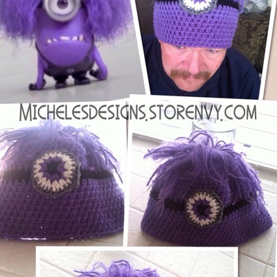 Purple evil minion inspired beanie
