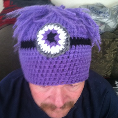 Purple evil minion inspired beanie