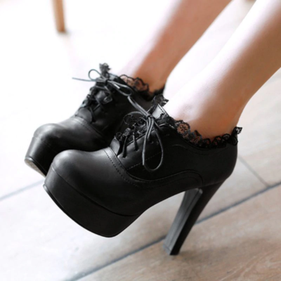 Black lace up high heels fashion shoes
