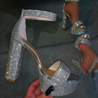 Sexy Ankle Strap High Heels Rhinestones Sandals - Thumbnail 1