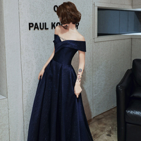 Blue satin long prom dress blue evening dress - Thumbnail 1