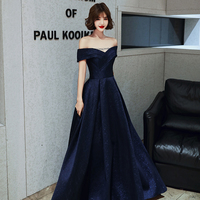 Blue satin long prom dress blue evening dress - Thumbnail 3
