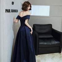 Blue satin long prom dress blue evening dress - Thumbnail 2