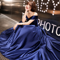 Simple satin long prom dress party dress - Thumbnail 1