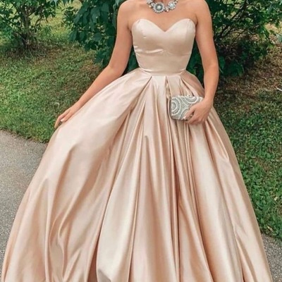 Strapless champagne long prom dresses under 100 - Thumbnail 3