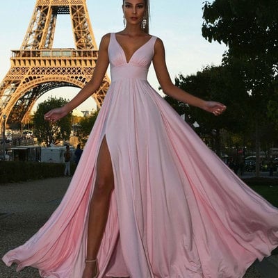 V neck slit side prom dresses under 100 - Thumbnail 5