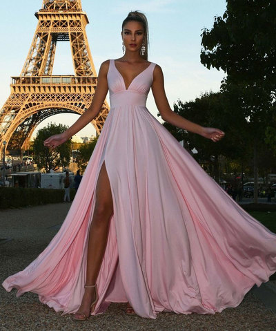 V Neck Slit Side Prom Dresses Under 100