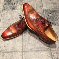 Brown Two Tone Oxford Brogue Wingtip Laces Dress Real Leather Handmade Men Shoes - Thumbnail 4
