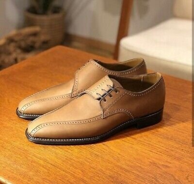 Men Light Brown Premium Leather Oxford Handcrafted Formal Dress Lace Up Shoes