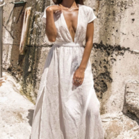 Beautiful White Boho Beach Dress - Thumbnail 1