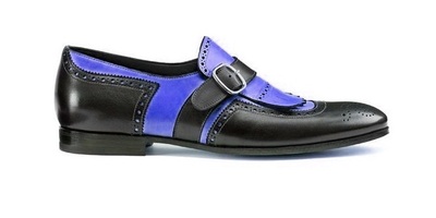 Men's Blue Black Monk Brogue Fringes Luxury Real Leather Handcrafted Dress Shoes