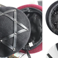 Witchy Gothic Dark Pentagram Wool Beret - Thumbnail 3